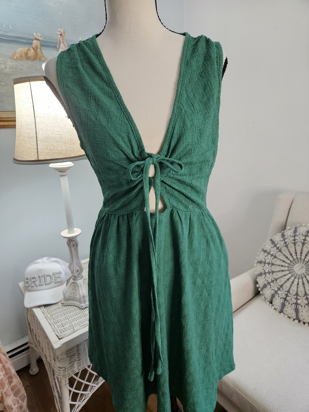 Cupshe Green Tie-Front Plunging Mini Dress